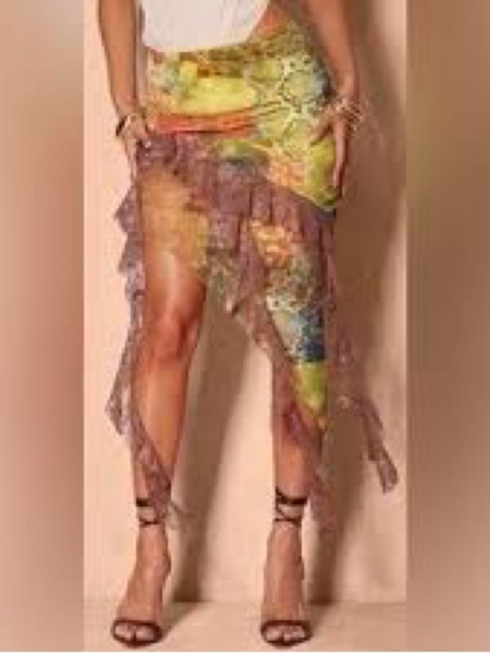 PrettyLittleThing Multi-Color Asymmetric Ruffle Skirt